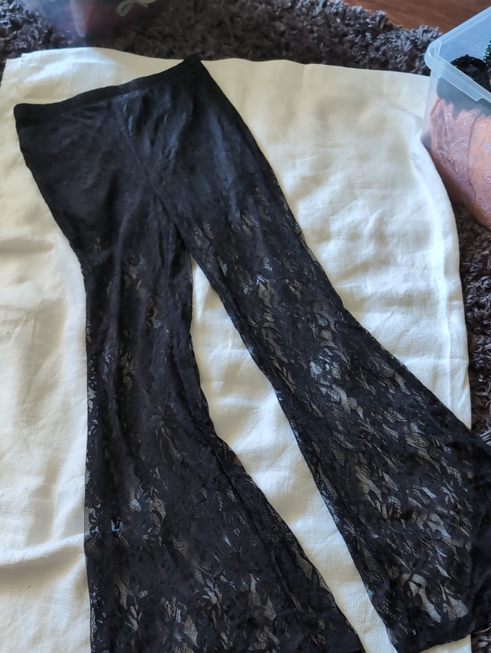 Sheer Black Lace Flared Pants